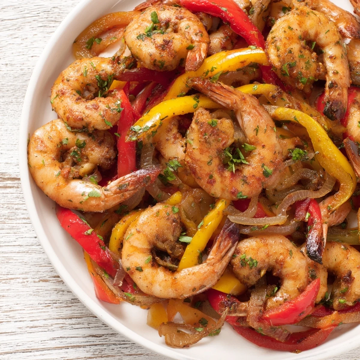 Sizzling sheet pan shrimp fajitas: tender shrimp and veggies, ready with lime, tortillas, and toppings.