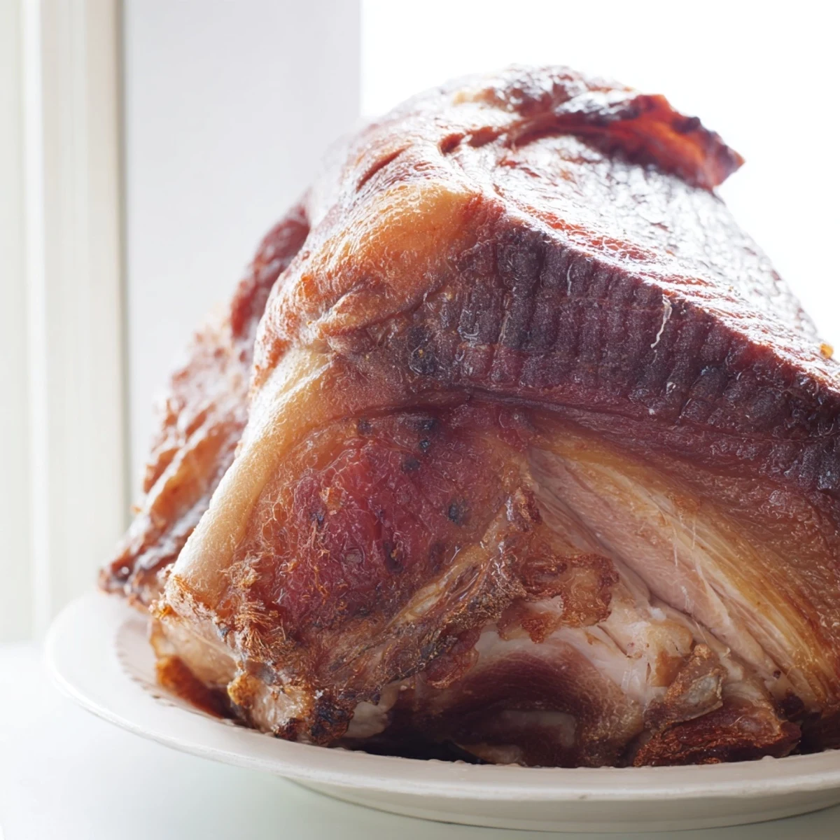 Juicy Slow-Roasted Pork Shoulder with Cider Glaze, glistening from a caramelized apple cider coating.