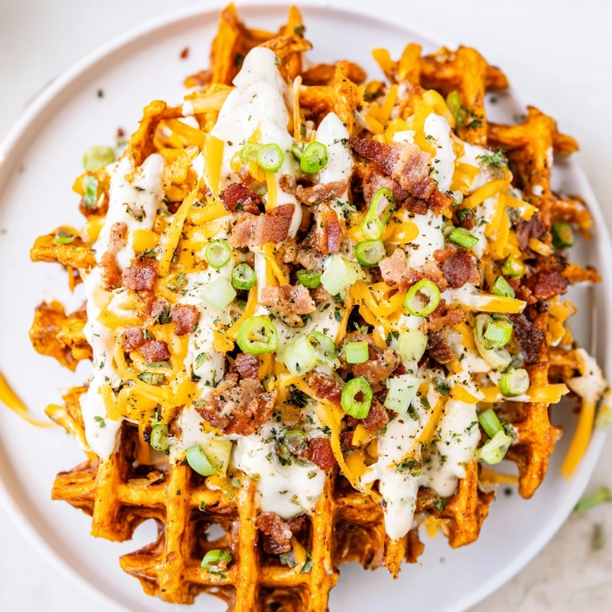 A serving of Loaded Sweet Potato Fries, featuring melted cheese and a drizzle of creamy ranch—delicious finger food.