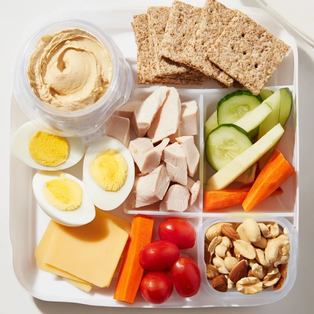 Vibrant protein snack boxes showcasing a variety of ingredients, perfect for a balanced and satisfying meal on the go.