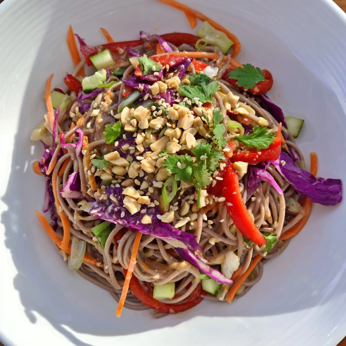 Chilled Cold Noodle Salad with sesame-ginger dressing, complete with peanuts, and fresh cilantro, a delicious meal.