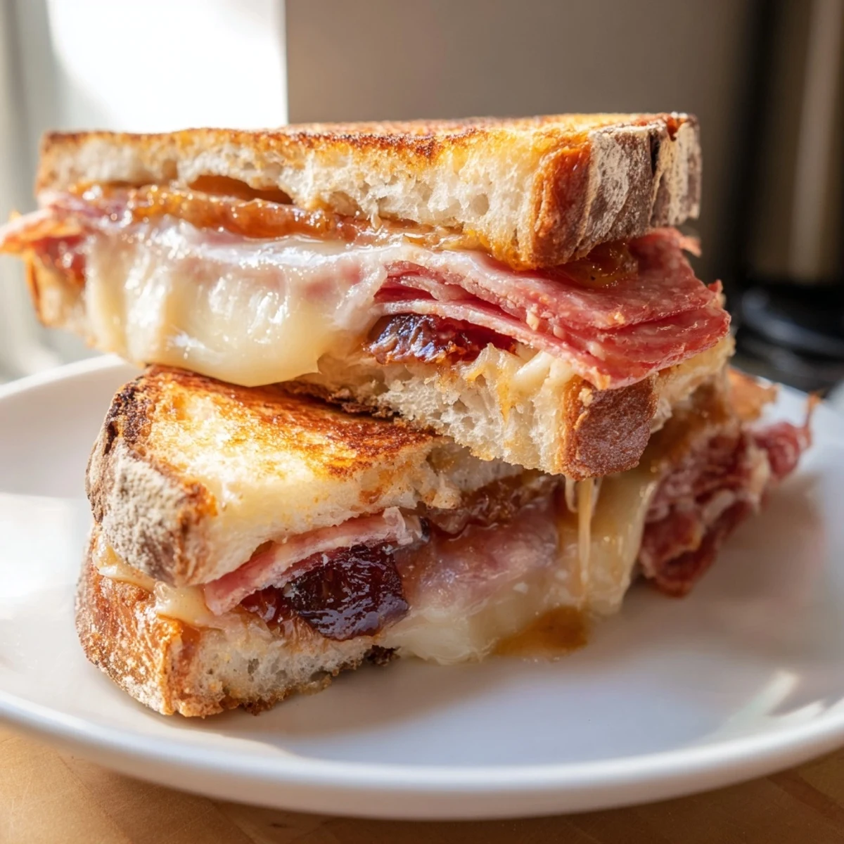 Artisanal cheeses and cured meats layered in a crispy, golden Charcuterie Grilled Cheese.