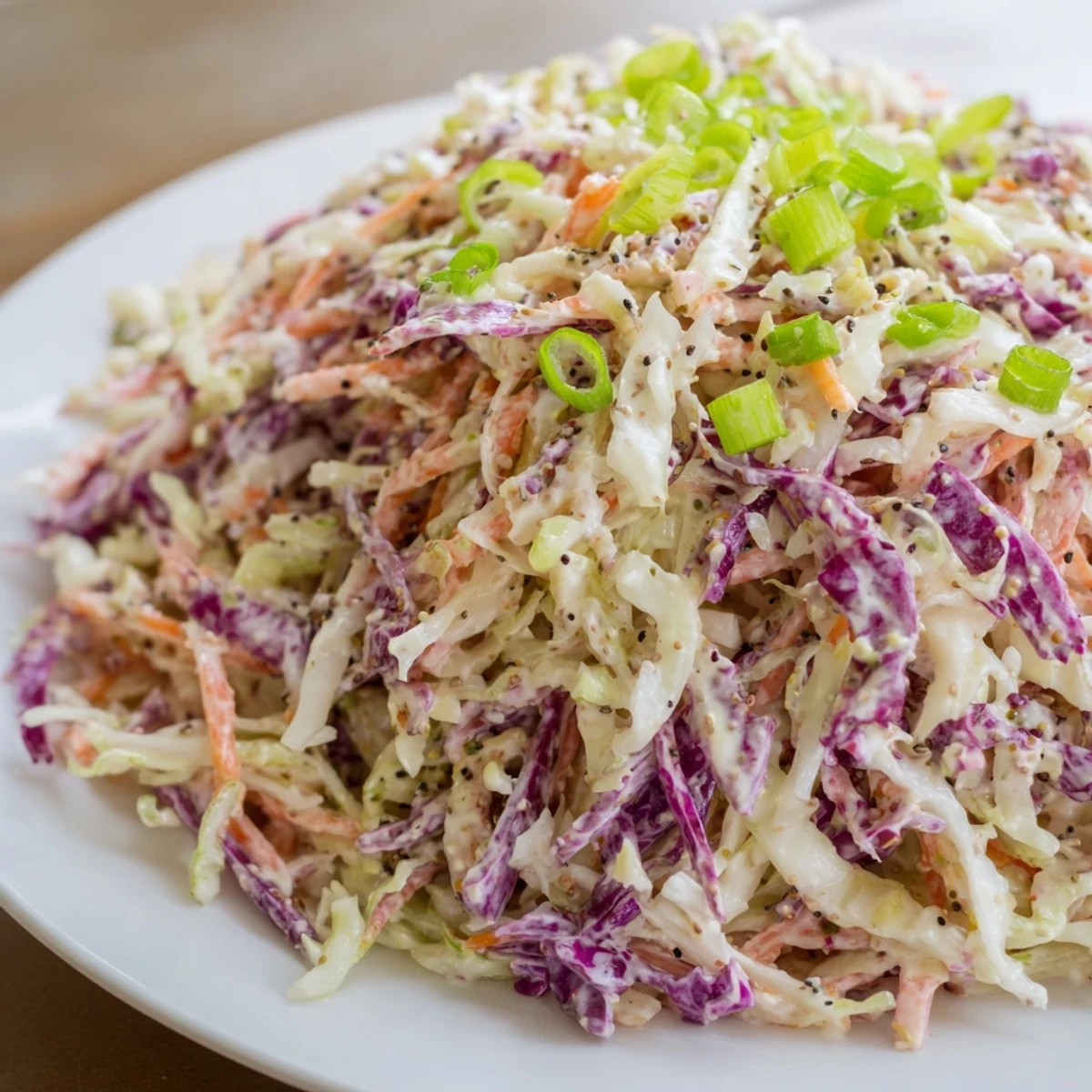 Vibrant Quick Coleslaw Salad: a fresh mix of shredded cabbage and carrots, coated in creamy dressing.