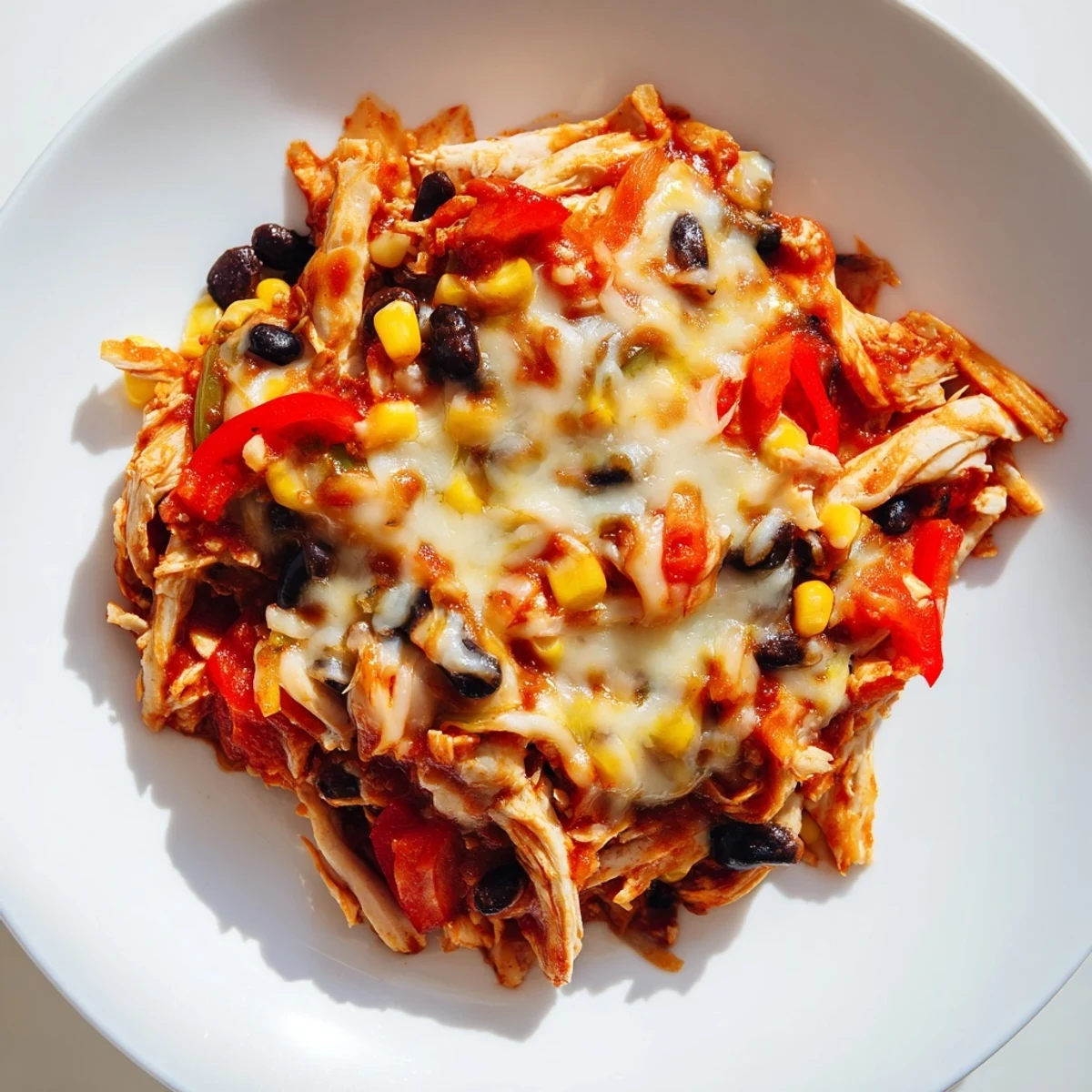 Scrumptious chicken enchilada skillet: a one-pan meal with bubbly cheese and savory sauce.