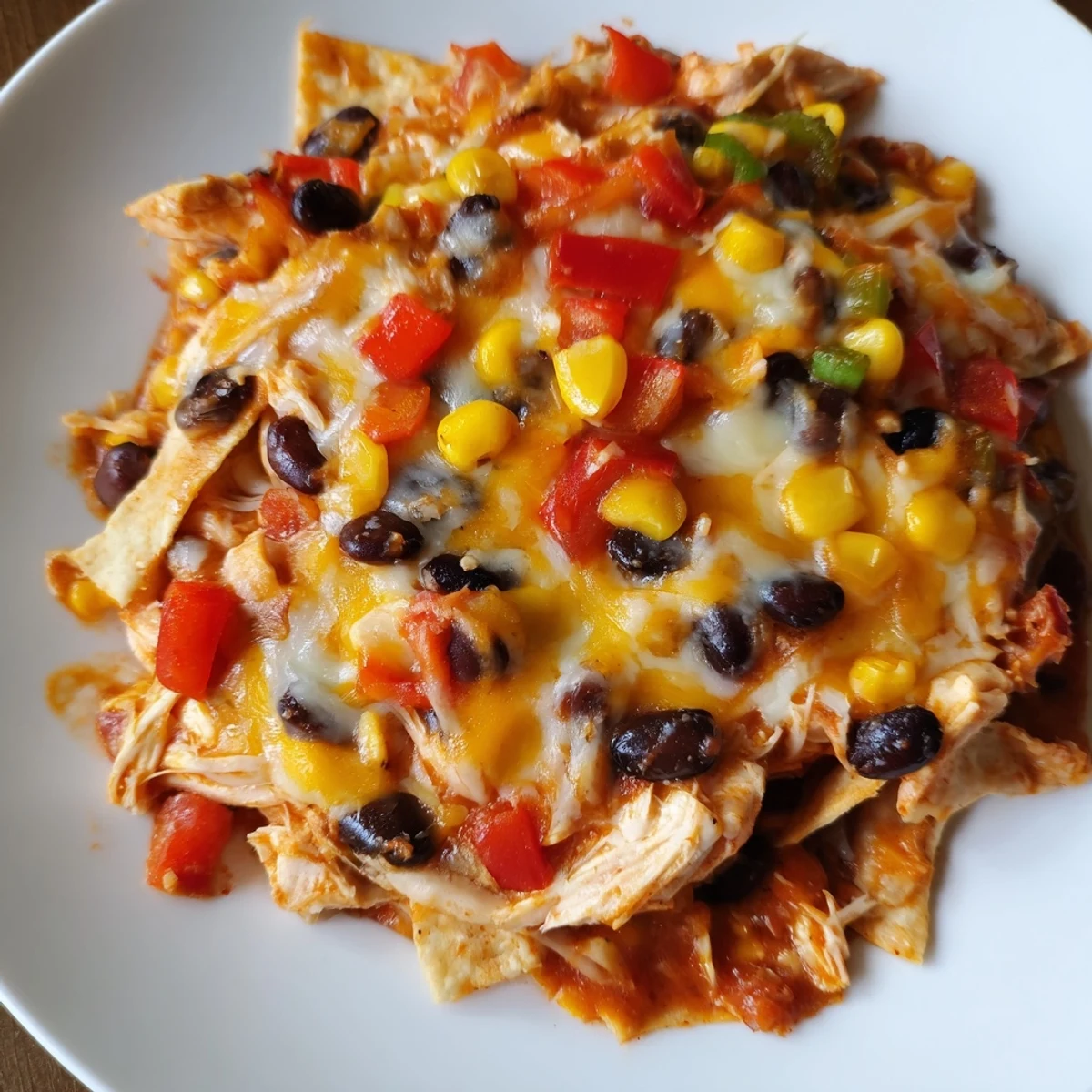 Golden, melted cheese blankets a flavorful chicken enchilada skillet with hearty veggies and chicken.