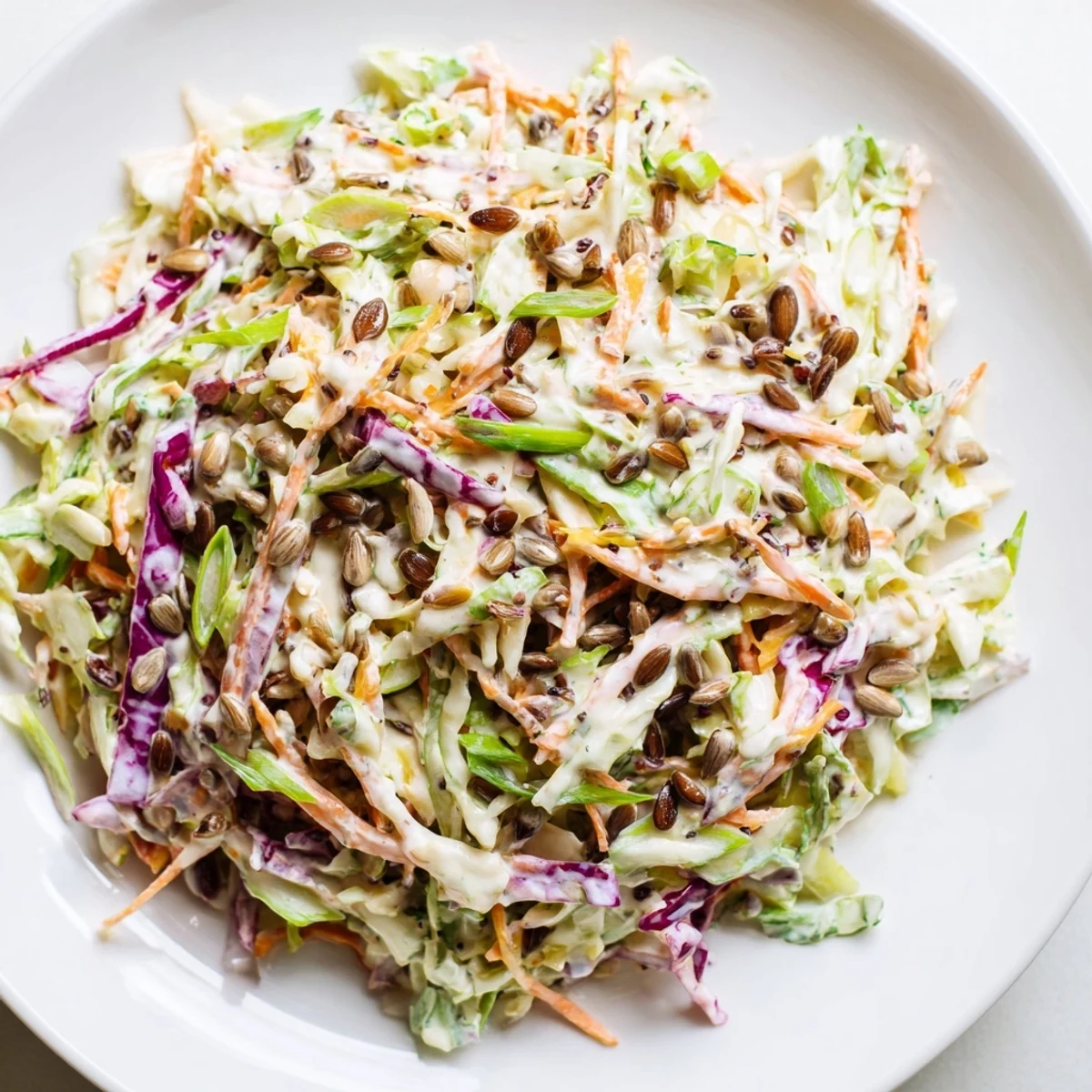 Fresh and vibrant Crunchy Coleslaw Salad with colorful cabbage and carrots, ready to eat.