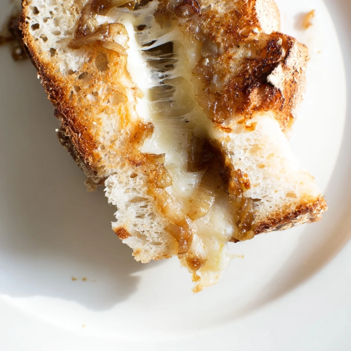 This Caramelized Onion & Gruyère Grilled Cheese features deeply golden onions and melted Gruyère nestled between crispy slices of rustic country bread.