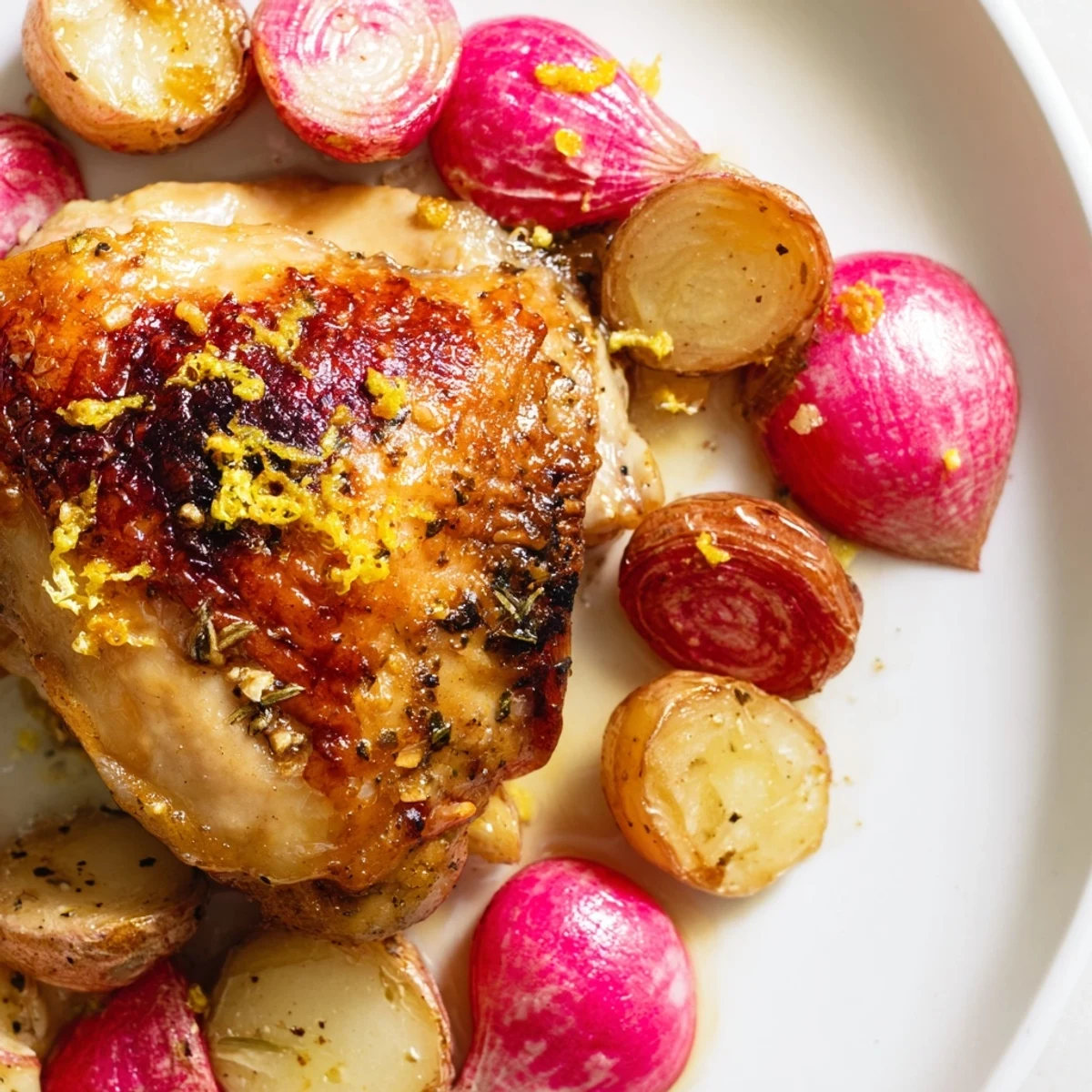 Easy Roasted Radish & Chicken Sheet Pan dinner with juicy thighs, sweet radishes, and smoky paprika, ready for weeknight serving.  