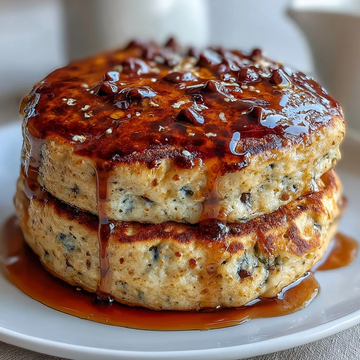 Fluffy Protein Power Pancakes stacked high, topped with fresh berries and a drizzle of maple syrup for a satisfying American breakfast.