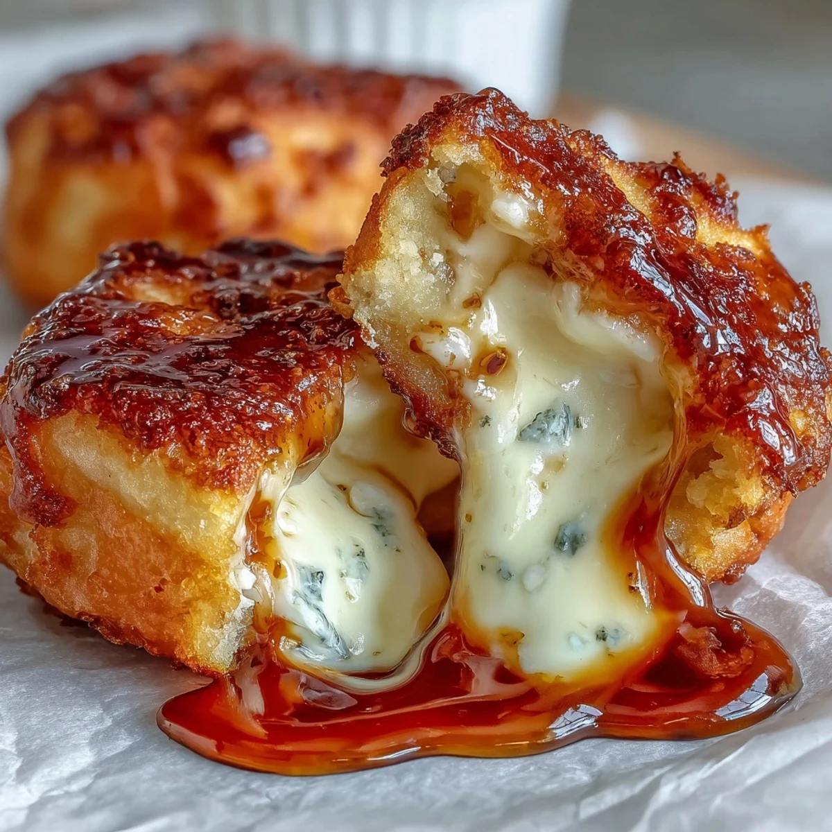 Freshly glazed Chīzu Imomochi bites resting on a plate, ready to be served as a vegetarian appetizer.