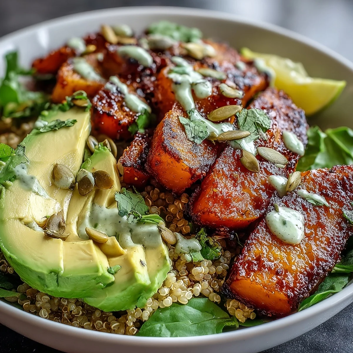 Butternut Squash Steak Bowls feature caramelized squash, smoky steak, and creamy avocado over fluffy quinoa with lime-cilantro drizzle.