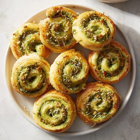Close-up of baked Savory Sun-Dried Tomato and Pesto Palmiers, showcasing the flaky layers and fillings.