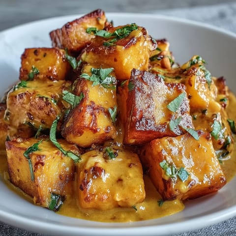 Fresh cilantro and lime garnish this vibrant Curried Celeriac, served hot over fluffy white rice for a complete vegetarian meal.