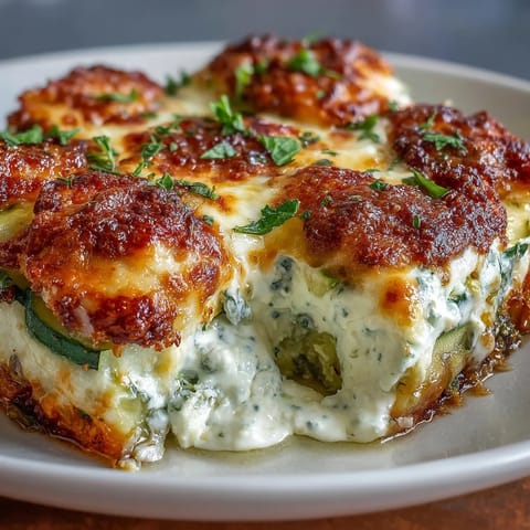 Sliced High Protein Chicken Zucchini Bake on a plate, showcasing juicy chicken, zucchini ribbons, and creamy Greek yogurt egg filling.