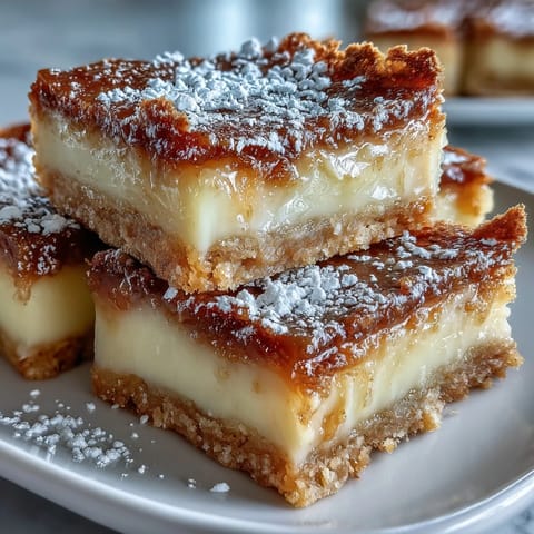 Freshly baked Earl Grey Tea, Guava, and Lemon Bars cut into squares, showcasing a vibrant yellow filling and a dusting of powdered sugar.