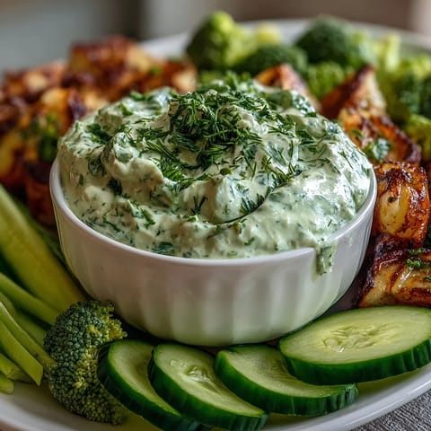 A vibrant green snack board with crisp cucumber, snap peas, and creamy avocado ranch dip for healthy snacking.