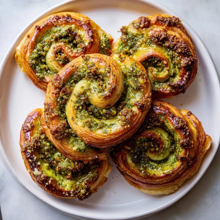 Crispy, savory party snack: The perfectly baked Savory Sun-Dried Tomato and Pesto Palmiers, ready to serve.