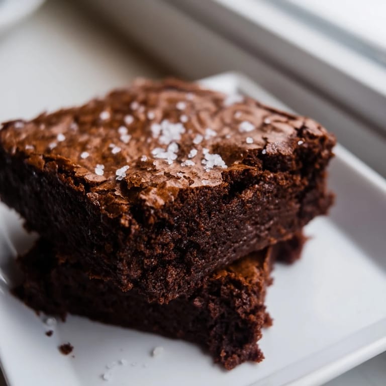 Warm, rich homemade dark chocolate and sea salt brownies, a classic American dessert treat.