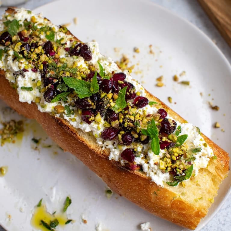 Freshly prepared Festive Pomegranate and Goat Cheese Crostini, perfect for holiday entertaining with bright zest.