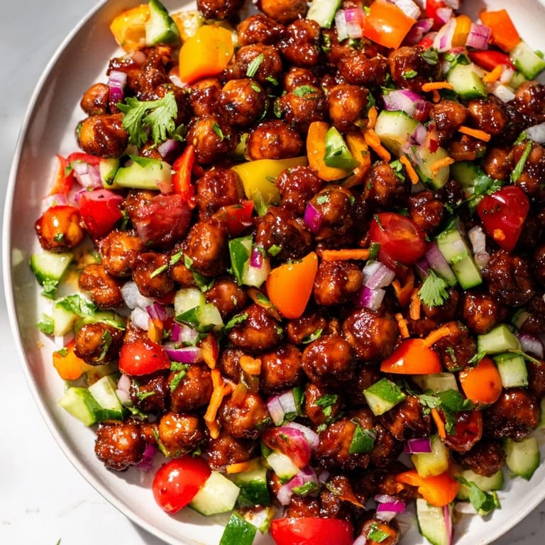 Hearty BBQ Chickpea Salad served in a bowl, perfect for a summer picnic with family and friends.