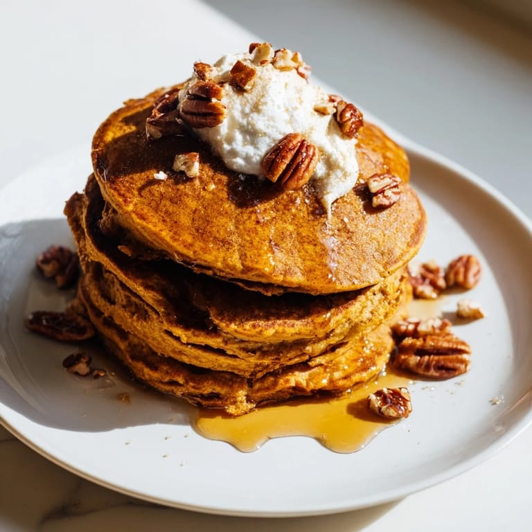 Delicious, homemade pumpkin spice pancakes, cooked to perfection, ideal for a hearty breakfast.