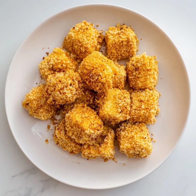 Close-up of perfectly browned Popcorn Tofu Bites offering a tempting, crunchy texture.