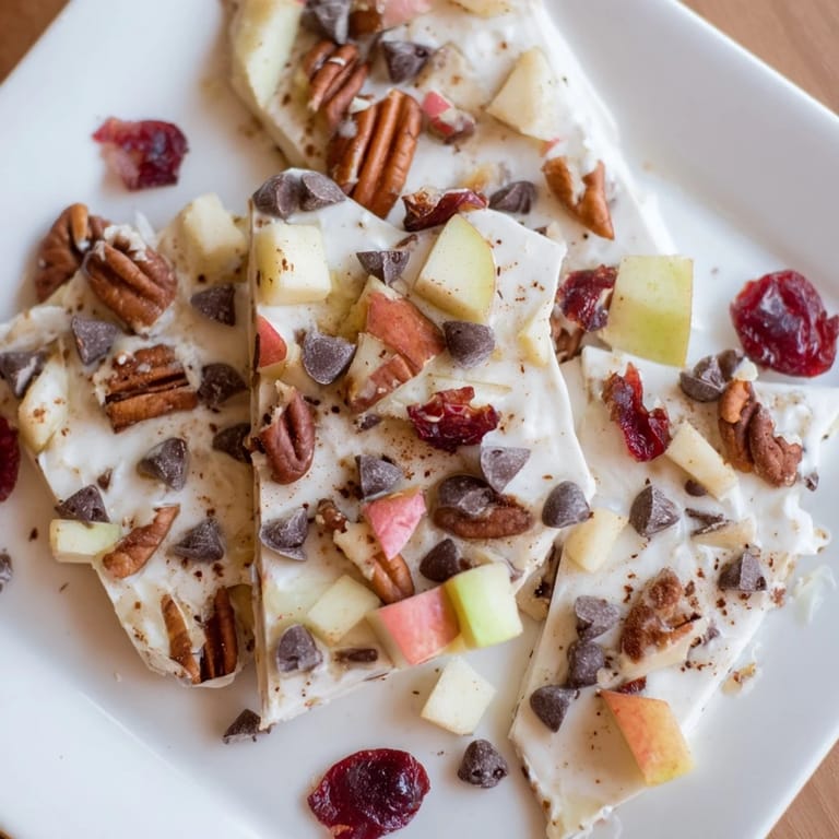 Cool, refreshing Apple Cinnamon Yogurt Bark, a simple and satisfying frozen treat for any occasion.