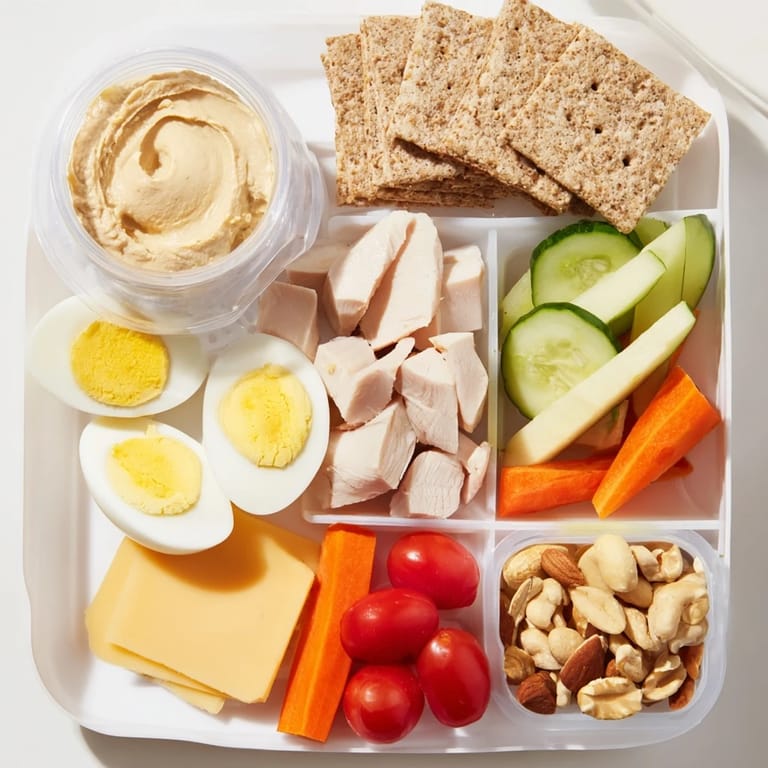 Vibrant protein snack boxes showcasing a variety of ingredients, perfect for a balanced and satisfying meal on the go.