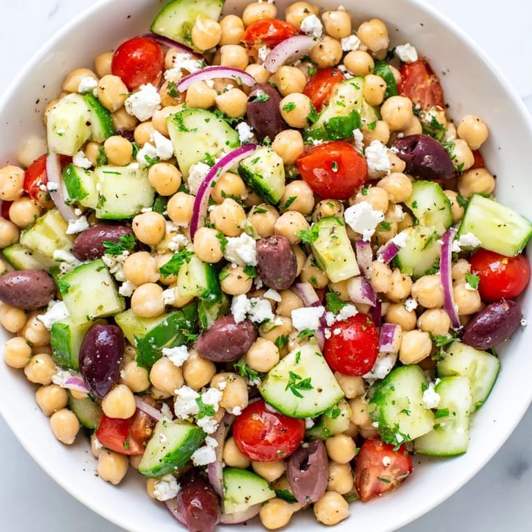 Delicious and healthy Mediterranean Chickpea Salad, perfect for a quick, flavorful vegetarian meal.