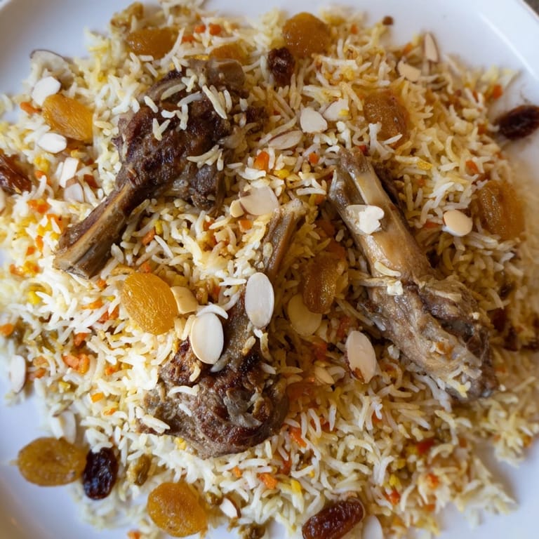 The vibrant colors of Saudi Kabsa rice: a warmly spiced, inviting Middle Eastern meal.