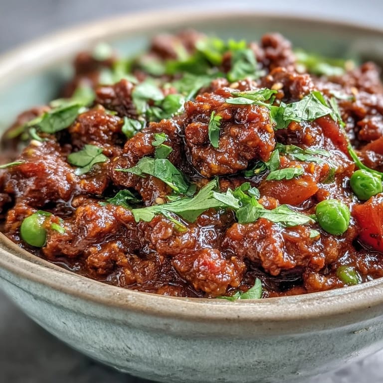 Steaming bowl of Venison Keema Curry served with fluffy basmati rice, showcasing tender meat and a thick, spiced tomato sauce.
