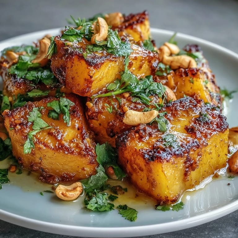 A close-up view of tender Curried Celeriac pieces coated in rich, aromatic curry sauce, perfect alongside warm naan bread.