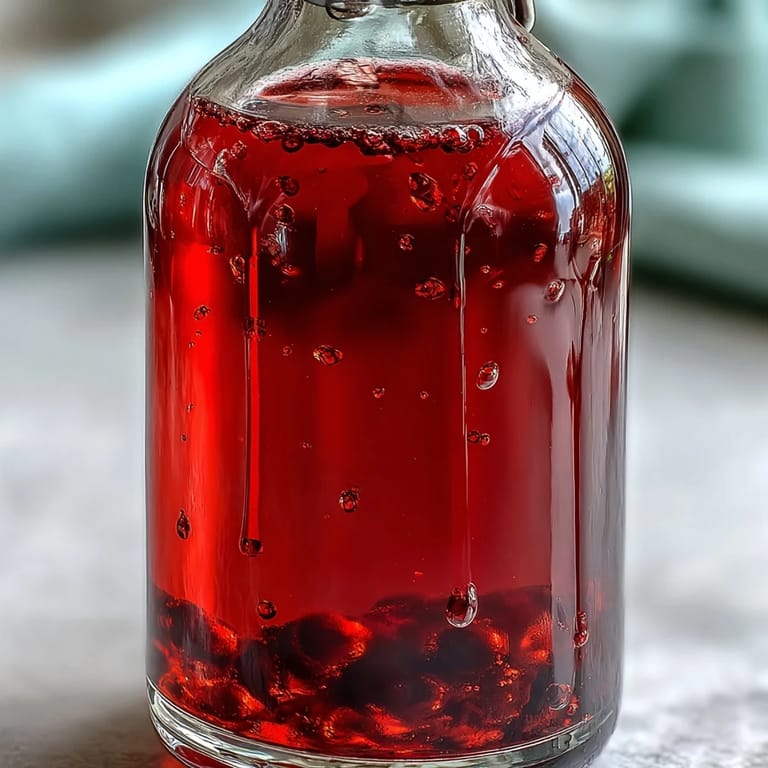 Close-up of Blackcurrant Vodka Liqueur in a jar, where fresh berries steep in vodka and sugar for a rich infusion.