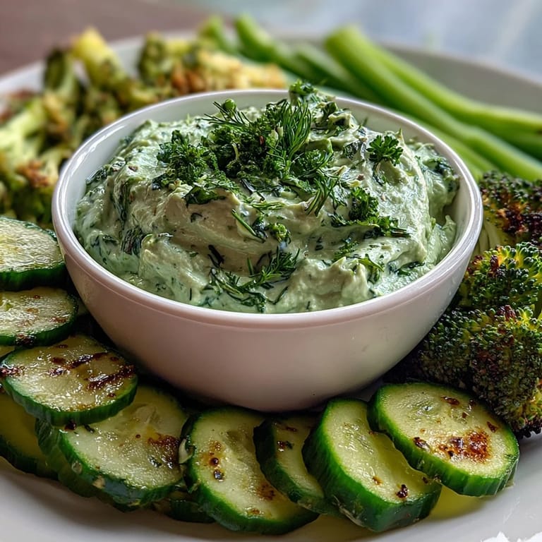 Fresh vegetables like broccoli, bell pepper, and celery surround a bowl of smooth avocado ranch dip on a colorful snack board.