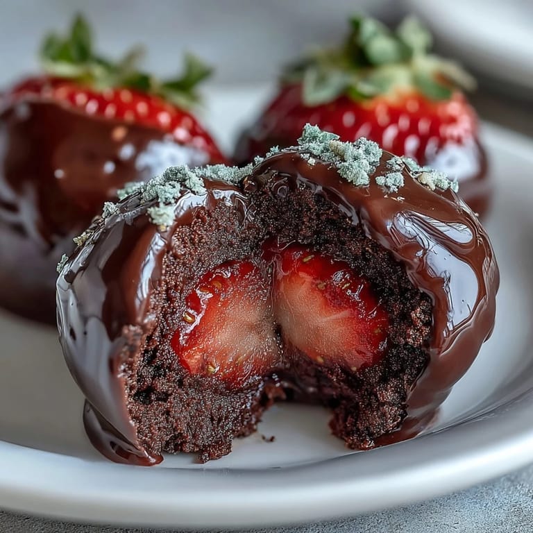 Bite-sized strawberry truffles infused with rosewater and cardamom, enrobed in rich dark chocolate for a luxurious Middle Eastern treat.