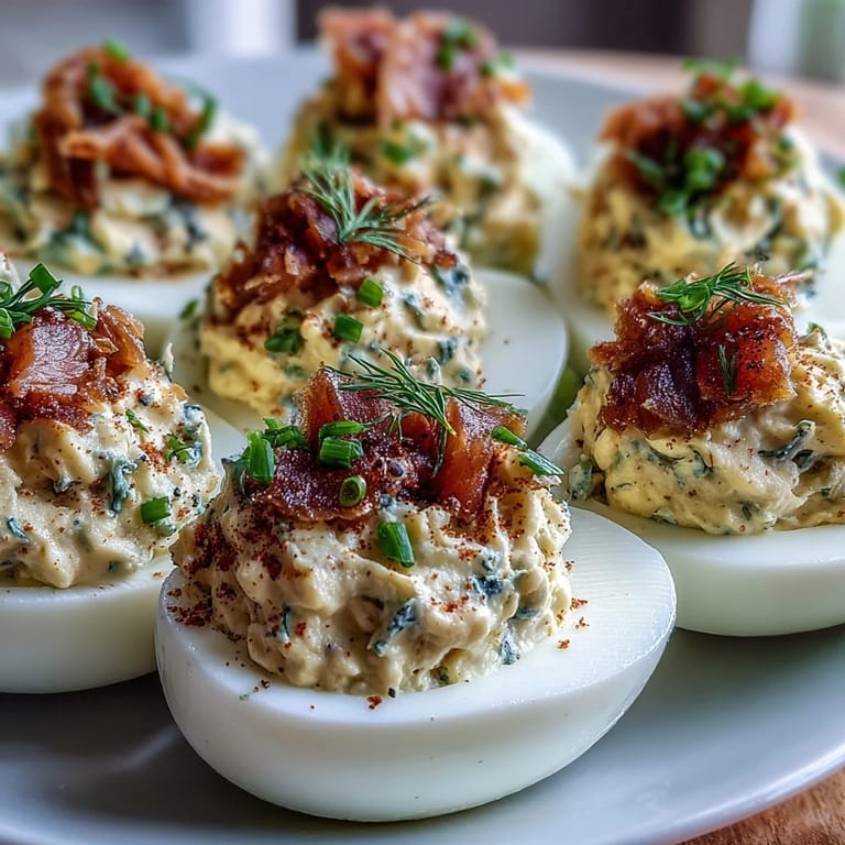 Elegant smoked salmon deviled eggs garnished with everything bagel seasoning, perfect for parties or holiday spreads.