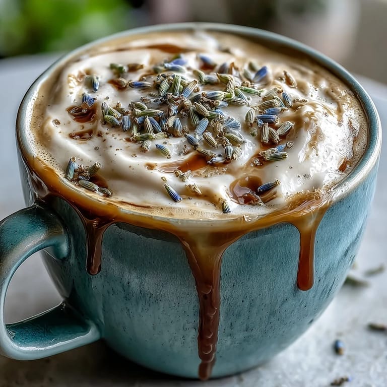 Warm lavender latte made with rich espresso, oat milk, and a hint of sweet floral syrup