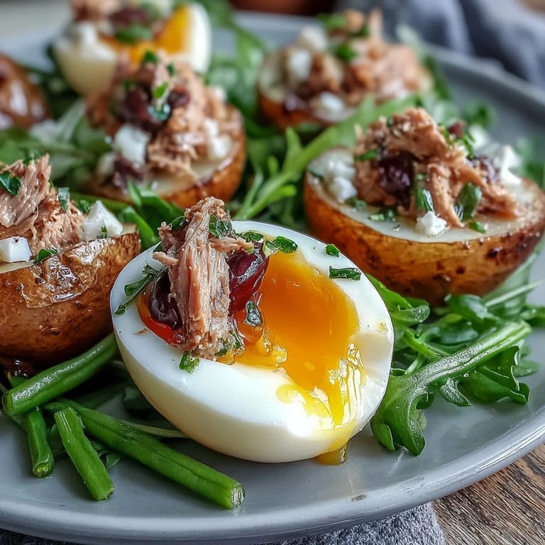 This colorful Spring Niçoise Salad is ready to eat with zesty dressing.