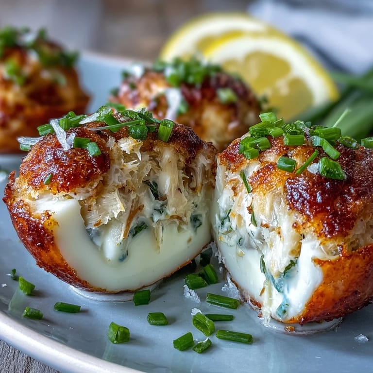 Creamy crab-filled deviled eggs generously seasoned, perfect for parties.