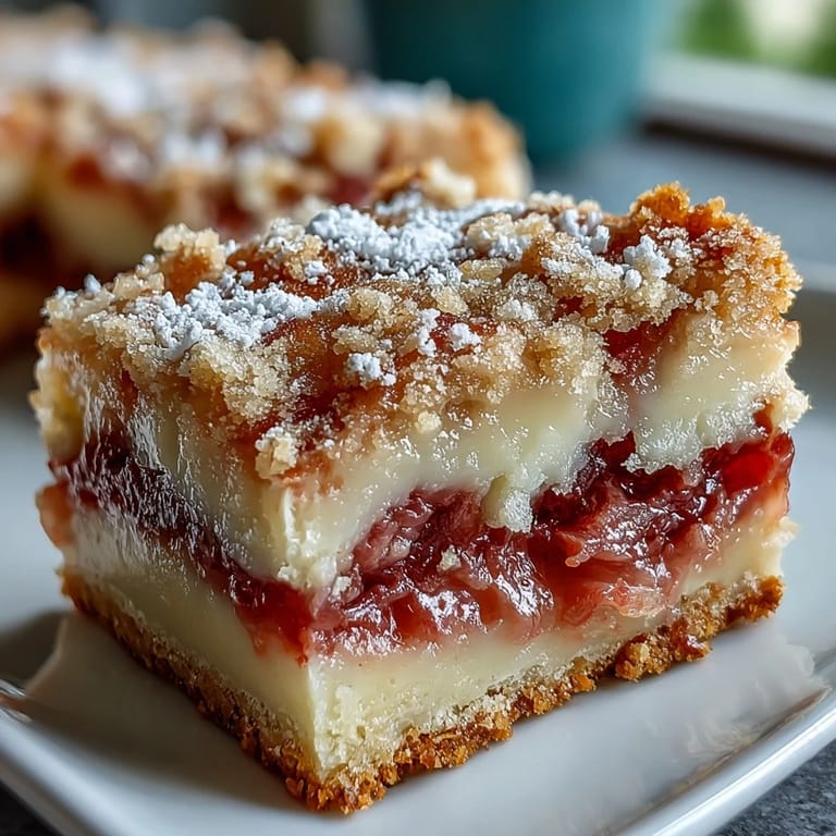 Delicious Rhuabrb Custard Bars recipe, a fluffy, buttery springtime treat.