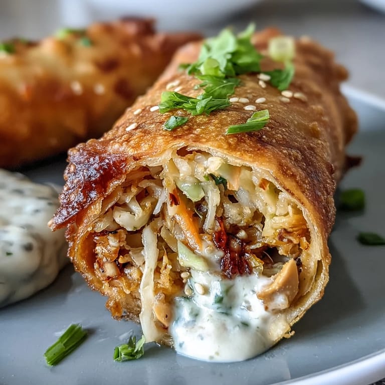 Appetizer-perfect crispy spring rolls, ready for dipping into savory peanut sauce.