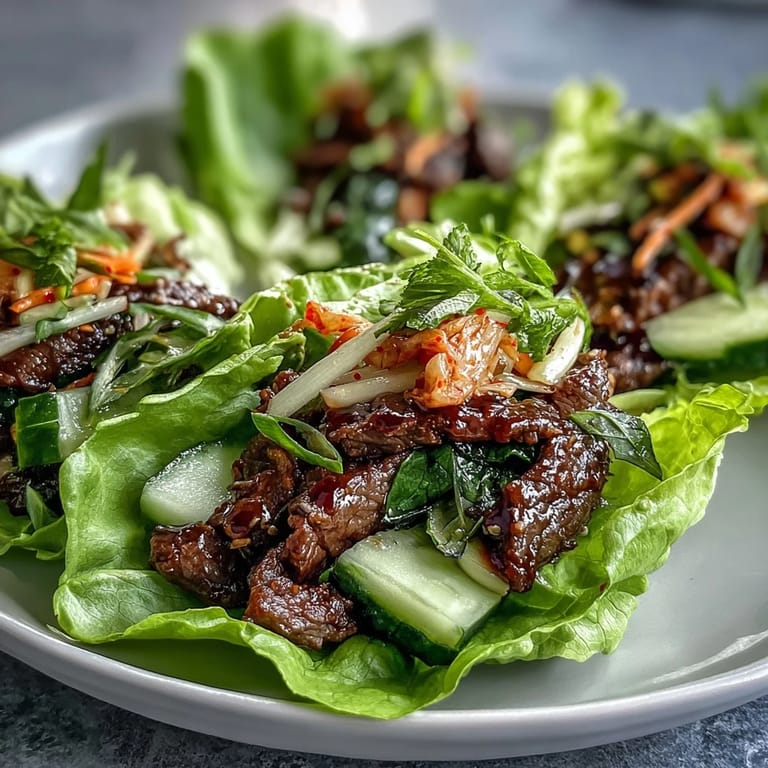 Enjoy these fresh Korean BBQ beef lettuce wraps, a flavorful and healthy bite.