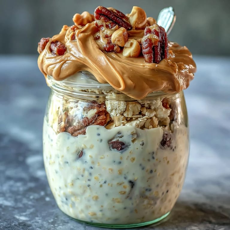 Serving a satisfying bowl of Protein Cookie Dough Overnight Oats, perfect for mornings.