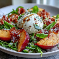Creamy burrata, sweet peaches, salty prosciutto star in this summer salad.
