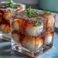 Refreshing lychee agar jelly cubes glistening in vibrant sparkling yuzu water.